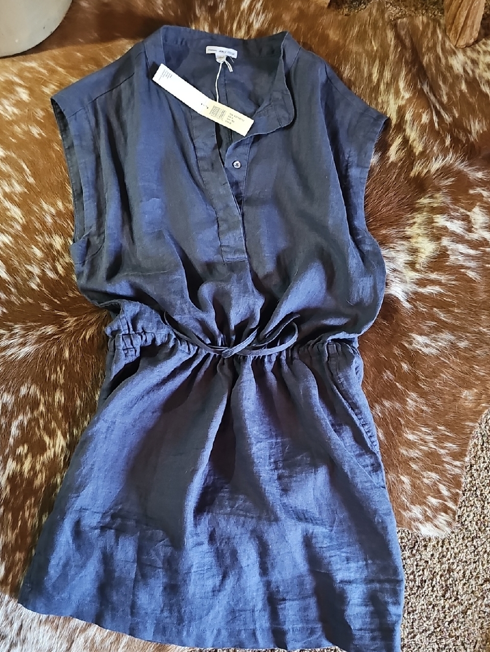 James Perse Navy Linen Button-Front Tunic